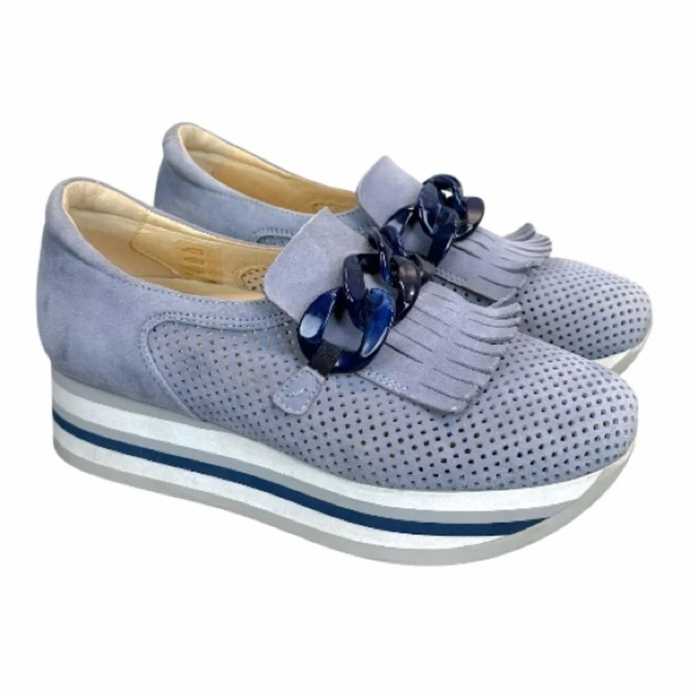 Softwaves Cadie Slip On Platform Loafers Blue Suede Comfort Shoes 37.5